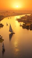 AI Generative Fellucas on the River Nile sailing at sunset photo