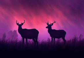 Silhouette of a large bull Elk stag walking on the prairie against the sky at sunrise Rocky Mountain Elk, wapiti, Cervus canadensis. Created with Generative AI technology. photo