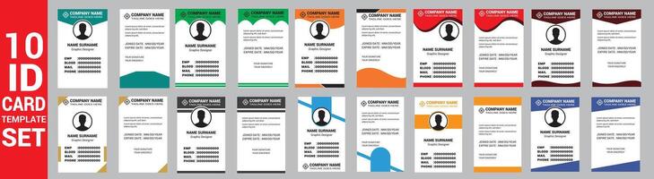 set of 10 Mega collection corporate business id card design template. business id card. id card bundle. Company employee id card set template.Print vector