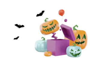 On Halloween, pumpkins glow transparently against the clear background. png