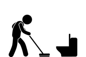 illustration and icon stick figure,stickman,pictogram cleaning toilets, cleaning bathrooms, cleaning closets vector