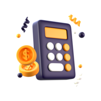 3d calculator and money icon in transparent png format