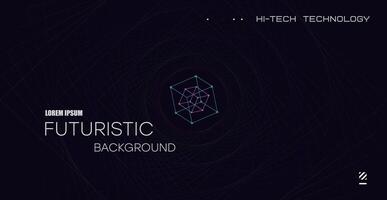 Futuristic background with funnel in space. Technical design, open space with funnel-shaped geometric lines. Wireframe space tunnel. vector