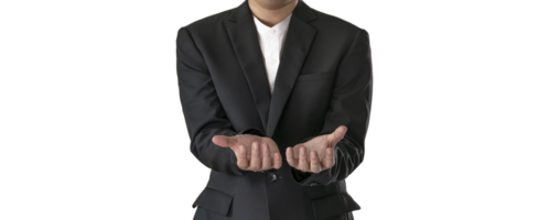 Dapper Asian gentleman in black suit, striking poses with style. png