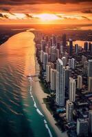 ai generativo aéreo ver de surfistas paraíso en el oro costa Australia foto