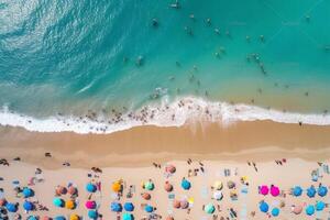 ai generativo aéreo ver de surfistas paraíso en el oro costa Australia foto