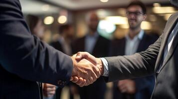 AI Generative Business people shaking hands making agreement in a meeting photo