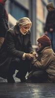 AI Generative Businessman helps a homeless giving money  business people and lifestyle concept  caucasian people photo