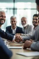AI Generative Business people shaking hands making agreement in a meeting photo