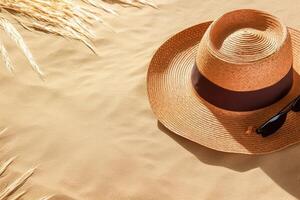 AI Generative Closeup of a girl with sunglasses and a straw hat in a sunny day  caucasian people  people concept photo