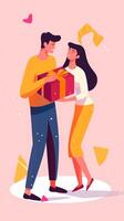 AI Generative Couple kissing and hugging at celebrating Valentines day with a surprise gift photo