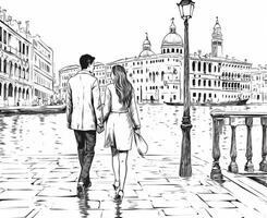 AI Generative Couple of lovers visiting Venice Italy  Boyfriend and girlfriend having romantic italian weekend photo