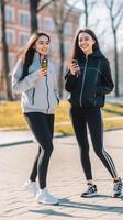 ai generativo aptitud Pareja extensión al aire libre en ciudad calle atlético hombre y mujer hacer ejercicio juntos en Mañana deporte y sano estilo de vida concepto foto