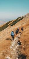 AI Generative Group of people on adventure hiking on the reef Concept about sport hiking nature and people photo