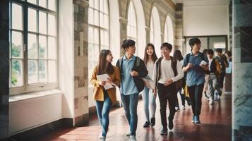 AI Generative Group of university students walking away on a school photo