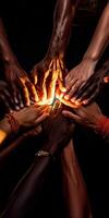 AI Generative Group of young people stacking hands together outdoor  Community of multiracial international people supporting each other  Union support and human resources concept photo
