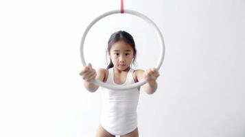 AI Generative Gymnast trains with rings  caucasian people  sport people and lifestyle concept photo