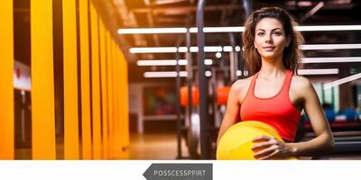 AI Generative Happy mature woman taking a selfie doing fitness workout at home Concept about people and domestic gym  Bright filter photo