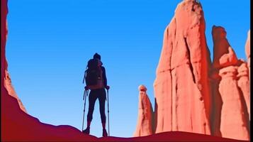 AI Generative Hiking  young hiker walking in Bryce Canyon leaning against the rock Caucasian girl in Bryce Canyon National Park landscape photo