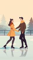 AI Generative Ice skating couple having fun on a date photo