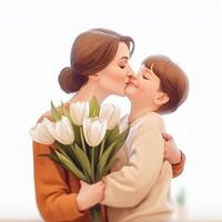 AI Generative Lovely mother kissing her cute little daughter at home  Mothers day and family concept photo