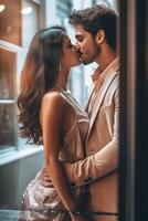 AI Generative Loving couple kissing outdoor Handsome man is passionately kissing his girlfriend Concept about love people and lifestyle photo