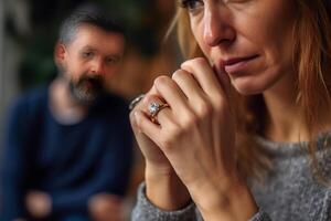 AI Generative Man hiding his wifes eyes to offer her an engagement ring for a marriage proposal photo