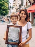 AI Generative Mom and son taking selfie outside  Happy family celebrating mothers day together photo