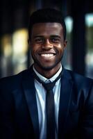 AI Generative Portrait of a handsome black businessman photo