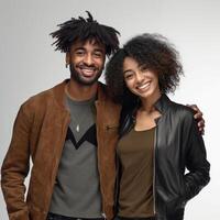 AI Generative Portrait of a multiracial couple having fun  Caucasian and black people photo