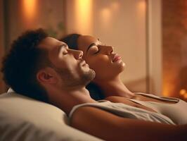 AI Generative Romantic couple in love having fun relaxing at the spa Concept about love people healthcare and lifestyle photo