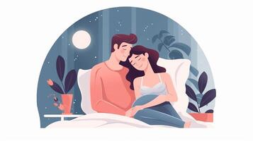 ai generativo romántico Pareja besos acostado en cama novio y Novia en amor foto