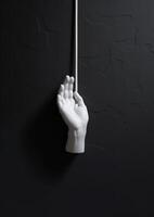 AI Generative Stop violence against women Woman raised her hand for dissuade standing against dark wall photo
