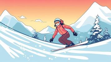 AI Generative Woman snowboarder on the sloap photo