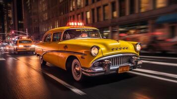 AI Generative Yellow cab on the road in New York city at night photo