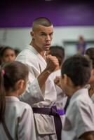 AI Generative martial arts training between teacher and pupil photo