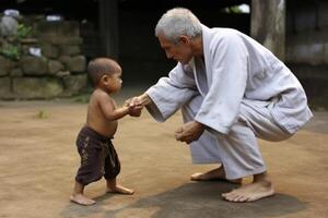 AI Generative martial arts training between teacher and pupil photo