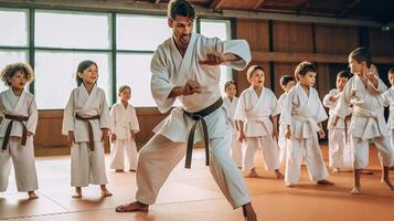 AI Generative martial arts training between teacher and pupil photo