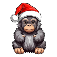 Cute Baby Gorilla Santa Claus Clipart Illustration AI Generative png