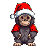 Cute Baby Gorilla Santa Claus Clipart Illustration AI Generative png