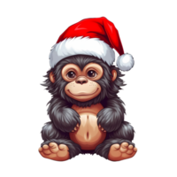 Cute Baby Gorilla Santa Claus Clipart Illustration AI Generative png