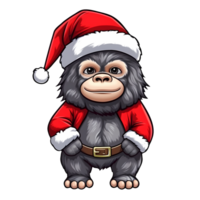 Cute Baby Gorilla Santa Claus Clipart Illustration AI Generative png