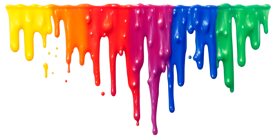 Rainbow colors paint dripping border isolated on transparent background. AI Generative png