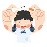 Kid girl breaking cigarette cartoon vector