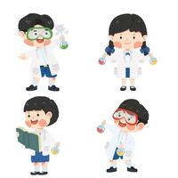 Cute kid student Scientist set vector