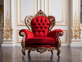 Luxurious red classic-style baroque seat armchair generative ai photo