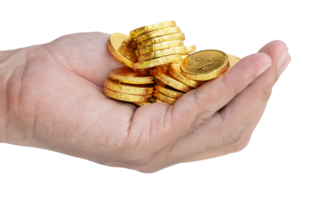 Gold coin on palm png