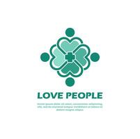 love people logo simple illustration. heart concept. combination heart shape and human people icon. vector