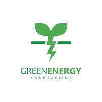 eco power company vector illustration. green energy logo template design. simple logo of leaf and electric charge icon.