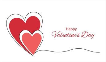 dos corazones dibujado en uno continuo línea y el inscripción contento San Valentín día vector